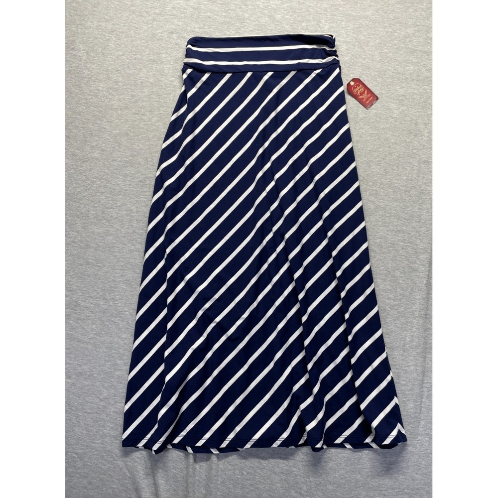 Faded Glory Maxi Skirt Womens M (8-10) Blue White Striped Elasic Waist Pull On
